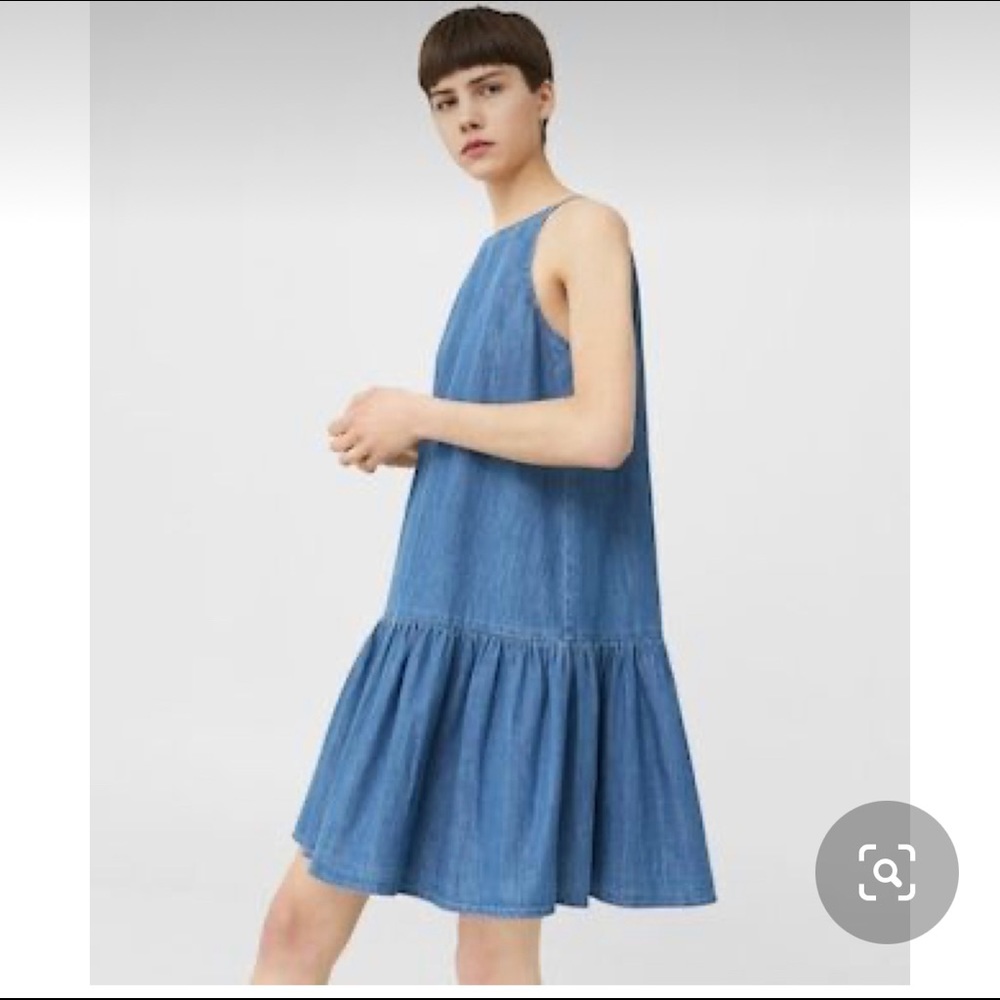 Mango drop hem halter denim dress